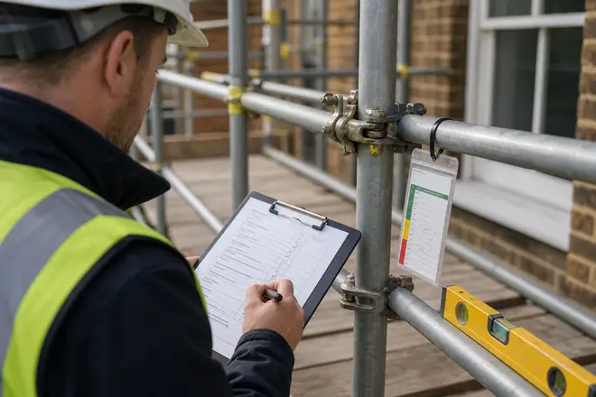 Scaffold inspection with checklist and scaffold tag